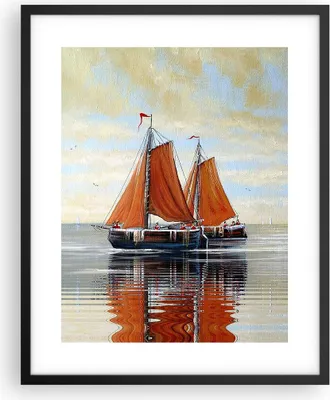 Produktbild von Gerahmtes Poster - Schwarzer Rahmen - Segelschiffe Öl Orange - 40x50 cm - Wand Bild - Wanddeko - Wandbilder - Kunstposter - Wandposter - Bilderrahmen - Bilder - Kunstdruck - P2BPA40x50-4404