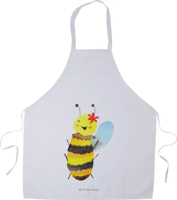 Produktbild von Mr. & Mrs. Panda Kochschürze Biene Happy - Weiß - Geschenk, Grillschürze, Schürze, Koch, Küchenschürze, Küchenzubehör