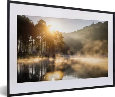 Produktbild von MuchoWow® MuchoWow® Gerahmtes Poster Wald - Wasser - Nebel 60x40 cm - Poster mit zchwarzem Bilderrahmen - Schlafzimmer - Plakat in Rahmen - Drucken