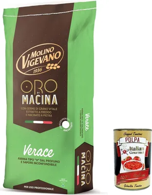 Produktbild von Molino Vigevano Verace Oro, Mehl "Typ 0", Tagesanwälte, ideal für herzhafte. Packung von 10 kg + Italian Gourmer polpa 400g