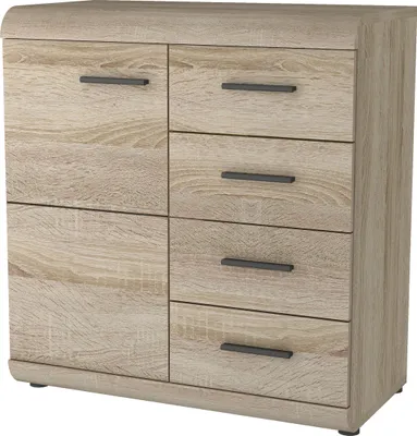 Produktbild von Masseno Kommode LEGAME 80 cm Sideboard mit 4 Schubladen und 1 Türen für Wohnzimmer Schlafzimmer Modern 80x42x87 cm Sonoma Eiche / Sonoma Eiche