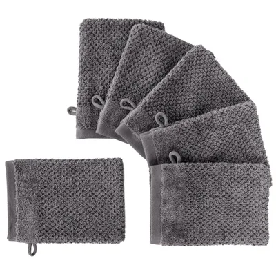 Produktbild von Pure Label 6-TLG Waschhandschuh Waschlappen Set mit Anhängeschlaufe aus 100% Baumwolle, saugstarkund weich | 6 Waschlappen 16x21cm, Anthrazit - Grau