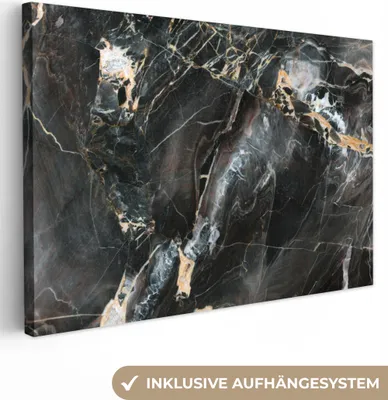 Produktbild von OneMillionCanvasses® - Leinwandbilder - 140x90 cm, Marmor - Schwarz - Gold - Muster, Wandbilder Kunstdruck Wanddekoration