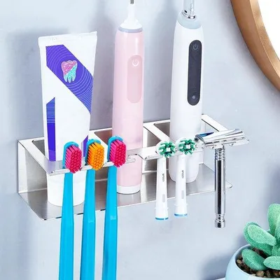 Obrázek produktu pro Elektrické držáky na zubní pastu pro děti a celou rodinu, nástěnné držáky na zubní kartáčky do koupelny bez vrtání