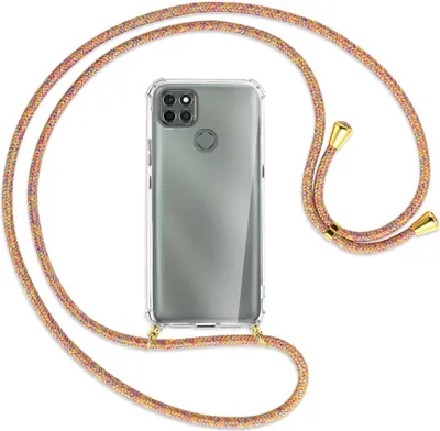 Produktbild von Handykette Backcover-Schutzhülle mit Band (Metall goldfarben) für Motorola Moto G9 Power - Rainbow