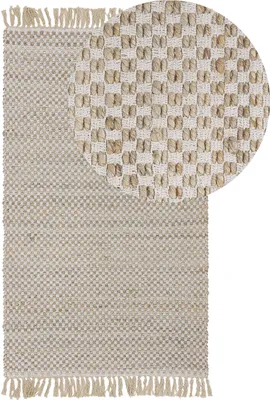 Zdjęcie produktu dla BELIANI Dywan beżowy jutowy 80 x 150 cm tkany ręcznie z frędzlami styl boho do przedpokoju sypialni