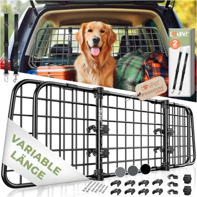 Immagine prodotto di LovPet® Griglia divisoria per auto, protezione per cani, regolabile, 30x92-152 cm, inclusa cintura di sicurezza