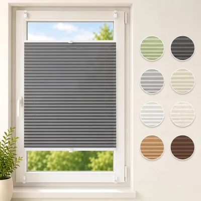Image de Plissé Klemmfix sans perçage 60x120cm gris foncé Store solaire tendu Opaque Protection contre la lumière Store plissé Stores vénitiens pour fenêtres et portes