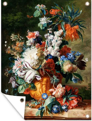 Produktbild von MuchoWow® 60x80 cm Outdoor-Poster Gartendeko Sichtschutz Garten Poster für den Garten  Ölfarbe - Blumen - Stilleben