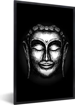 Produktbild von MuchoWow® MuchoWow® Gerahmtes Poster Buddha - Kopf - Silber 40x60 cm - Poster mit zchwarzem Bilderrahmen - Papierdruck - Wandbilder