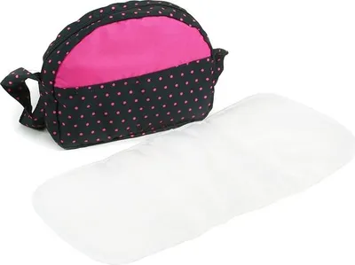Produktbild von Windeltasche für Puppen mit waschbarer Wickelmatte - Puppenzubehör mit rosa Punkten