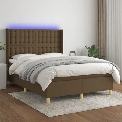 Produktbild von The Living Store Boxspringbett mit Matratze & LED Dunkelbraun 140x190 cm Stoff