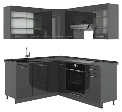 Immagine prodotto di Cucina angolare completa Vicco Fame-Line Antracite lucido/Antracite 190 x 160 cm, PL Antracite, Model 56725