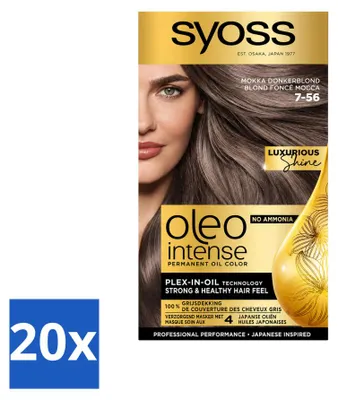 Zdjęcie produktu dla 20 sztuk farby do włosów SYOSS Oleo Intense 7-56 Mokka, ciemny blond, bez amoniaku - zestaw ekonomiczny
