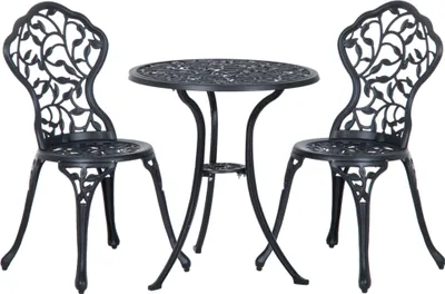 Produktbild von Outsunny Bistroset 3-tlg. Gartenset aus Aluminiumguss Balkonset Balkonmöbel Set Bistrotisch mit 2 Stühlen Gartenmöbel Schwarz