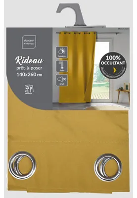 Image de Rideau à 8 oeillets occultant en microfibre - Jaune - 140 x 260 cm