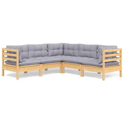 Produktbild von 5-tlg. Garten-Lounge-Set mit Grauen Kissen Kiefer Massivholz