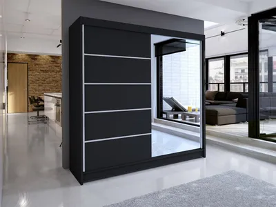 Obrázek produktu pro Šatní skříň 180 cm se zrcadlem a LED RGB osvětlením VILMA 3 - černá