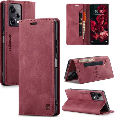 Immagine prodotto di Custodia Redmi Note 12 Pro+, Custodia retro in Finto cuoio Stand Cover protettiva per Xiaomi Redmi Note 12 Pro+ Rosso