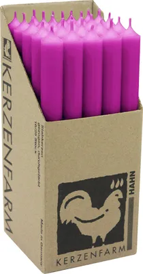 Produktbild von Stabkerzen aus Paraffin, 250/22 mm, Aubergine, KERZENFARM HAHN, Brenndauer ca. 12h, 25 Stück pro Verpackung
