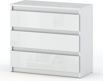 Obrázek produktu pro STIV Möbel | Komoda Bílý Mat/Bílý Lesk 80x33,5x71,5 cm | 3 zásuvky | Moderní vzhled | Lesklé čelní plochy