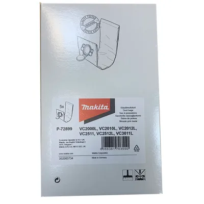 Obrázek produktu pro Makita P-72899, Prachový sáček, Bubnový vysavač, Hnědá, 10 l, VC2010L, VC2012L, vc2512l, VC2511, VC3011L, 446L, 5 kusů