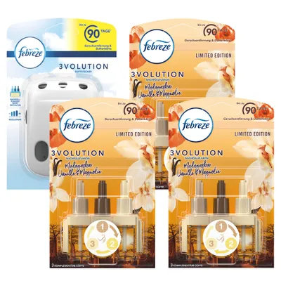 Produktbild von Febreze 3Volution Duftstecker + 3x Nachfüllflakons Madagaskar Vanille-Magnolie