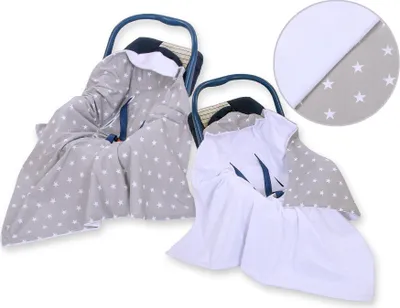 Produktbild von Großes Babytragetuch für den Kinderwagensitz, doppelseitig - Graue und weiße Sterne