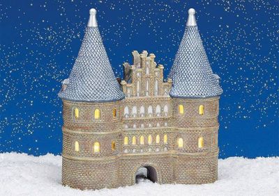 Wurm - Lichthaus Windlicht  Holsten-Tor Lübeck inkl. Beleuchtung aus Porzellan 20x22x8cm