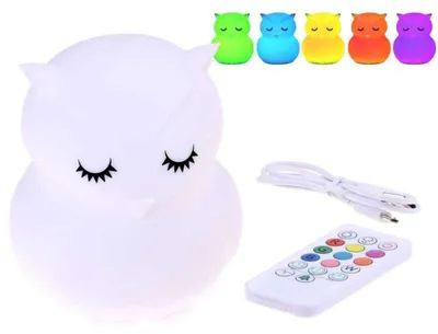 Immagine prodotto di Lampada notturna a forma di gufo in morbido silicone con LED RGB e telecomando ZA3295