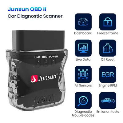 Produktbild von Junsun OBD Auto Diagnosegerät Scanner, Professioneller OBD2 Scanner für Alle Fahrzeuge mit Live-Daten, Fehlercode Lesen, Öl Reset, Emission Test