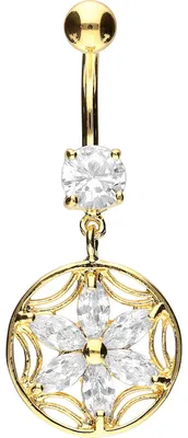 Produktbild von Bauchnabelpiercing Chirurgenstahl Bananabell mit Brass-Design KRISTALLBLUME