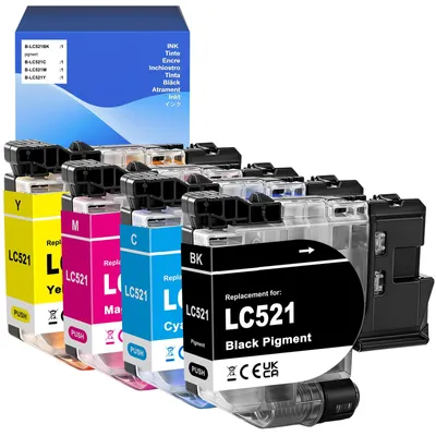 Produktbild von LC521 LC521VAL Tintenpatronen kompatibel für Brother LC521 Patronen für DCPJ1260W DCPJ1310DW DCPJ1313DW DCPJ1360DW DCPJ1460DW Drucker LC521BK LC521C LC-521M LC-521Y (4er-Pack)