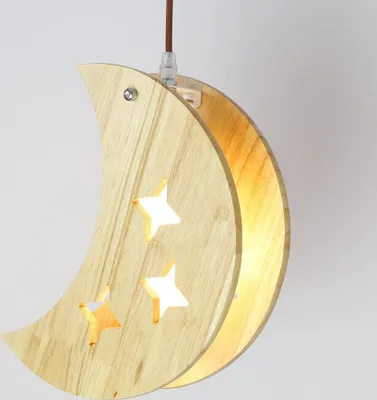 Produktbild von JDONG Pendelleuchte aus Holz Mond Design für E14 Leuchtmittel, für Kinder Zimmer,Wohnzimmer, Schlafzimmer, Küche und Esszimmer D3032M
