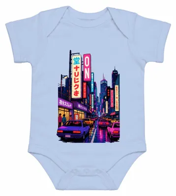 Zdjęcie produktu dla Tokyo, Japonia, noc, neony, cyberpunk, samochód w stylu JDM, ulica, estetyka Y2K, body dla dziecka, kolor: błękitny, rozmiar: 3/6
