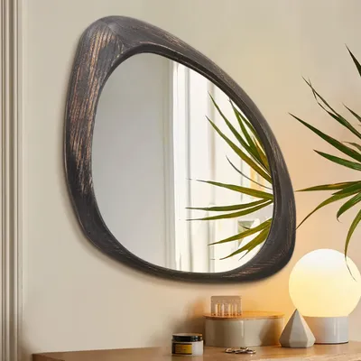 Immagine prodotto di Specchio da parete con cornice in legno dallo stile retrò, forma irregolare, 65 x 45 cm
