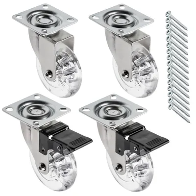 Productafbeelding van Stalen rollen, set van 4, 75 mm, transparant, met remmen