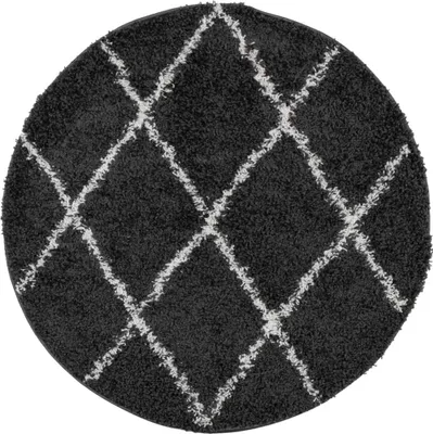 Produktbild von vidaXL Shaggy-Teppich PAMPLONA Hochflor Modern Schwarz Creme Ø 80 cm