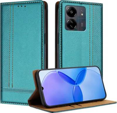 Produktbild von Handyhülle für Xiaomi Poco C65/Poco M6 5G/Redmi 13C Leder Flip Klappbare Schutzhülle mit Standfunktion Grün