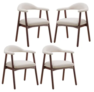 Produktbild von 4er-Set moderne Esszimmerstühle im skandinavischen Stil, bequem gepolsterte Sitzfläche, Massivholzbeine, ergonomisch umschließende Rückenlehne, Beige