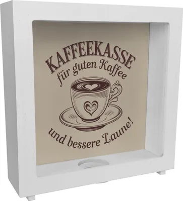 Produktbild von Kaffeekasse Rahmen Spardose aus Holz mit Kaffeebecher - Kaffeekasse für gute