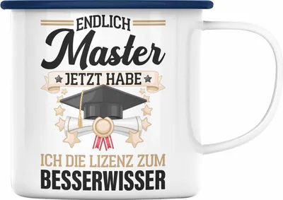 Produktbild von Trendation - Master Abschluss Geschenk Emaille Tasse Bestanden Studium Prüfung Graduation - Lizenz zum Besserwissser (Blau)