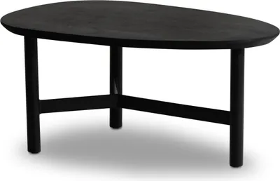 Produktbild von Couchtisch 86x50x37 cm Mango Massivholz / Metall Schwarz Sofatisch, Design Wohnzimmertisch Nierenform, Dreibein Kaffeetisch Wohnzimmer Modern