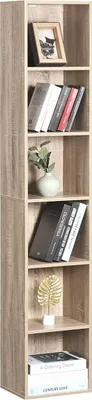 Produktbild von WOLTU Bücherregal mit 6 Fächern, Würfelregal freistehend, Standregal, Büroregal Aufbewahrungsregal, aus Holzwerkstoff, 30x158,5x24 cm, Helle Eiche