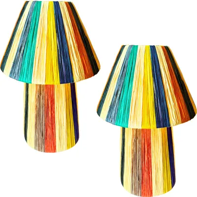 Produktbild von Marrakesch 2er Set Tischlampe/Nachttischlampe, 40 cm hoch, aus Rattan. Boho-Lampe, Stehlampe als Dekoration für Wohnzimmer, Schlafzimmer oder Kinderzimmer. Tischlampe Morjan, bunt, mit E27-Fassung
