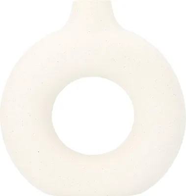Produktbild von QUVIO Donut-Vase - Rund - Vase - Vasen - Blumenvase - Dekoratives Zubehör - Für den Innenbereich - Wohnaccessoires - Skandinavisch - Landhausstil - Keramik - Off-white mit Sprenkeln - 3,5 x 18 x 19,5 cm