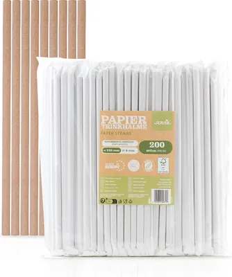 Produktbild von Trinkhalme in Naturbraun aus Papier,  Ø 8 mm / 23 cm, 3600 Stück verpackt im Folienbeutel, einzeln verpackt - Mank
