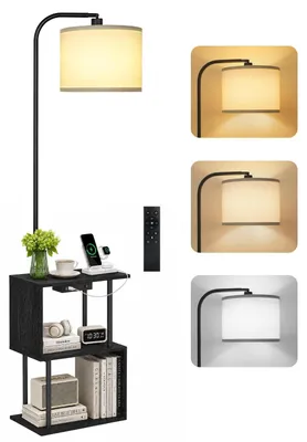 Productafbeelding van S-vormige vloerlamp met geïntegreerde tafel - Zwart - 12W LED