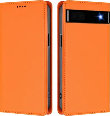 Image de Étui en cuir pour Google Pixel 6A, étui à rabat magnétique en cuirPolyuréthaneavec support, orange