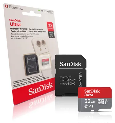 Produktbild von SanDisk Ultra microSD, 32 GB, MiniSDHC, Klasse 10, UHS-I, 120 MB/s, Grau, Rot